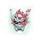 Hannya mask with cherry blossoms  tattoo design idea