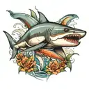 shark chasing tarpon tattoo design idea