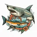 shark chasing tarpon tattoo design idea