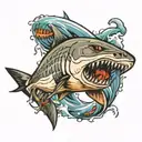 shark chasing tarpon tattoo design idea