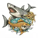 shark chasing tarpon tattoo design idea