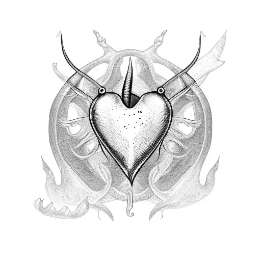 fish hook heart tattoo design idea