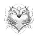 fish hook heart tattoo design idea