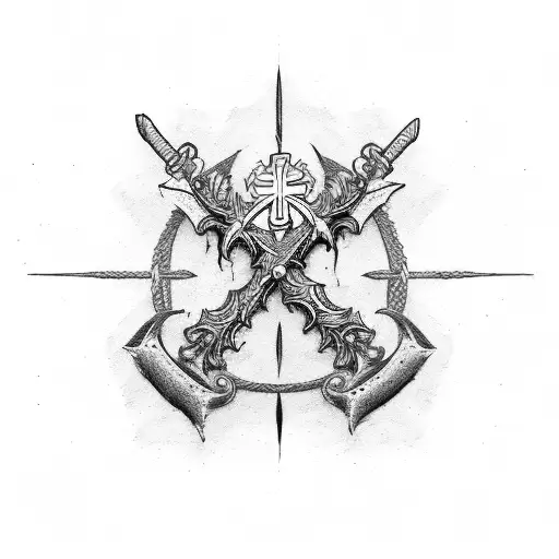 cross sword pirate ship tattoo design idea