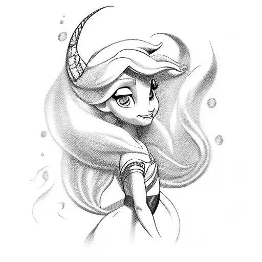 little mermaid, with elsa and anna disney tattoo design idea