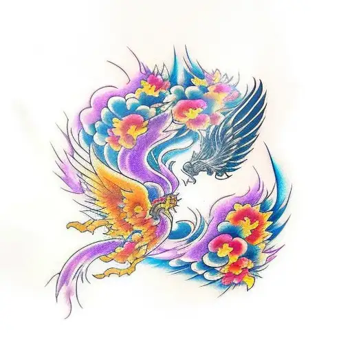 I want a phoenix tattoo surrounded by fire butterflies tattoo design idea