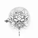 couldron, potion bottles, blue lotus flower, mushrooms, moon,rosemary, lavender,coneflower tattoo design idea