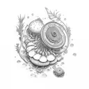 couldron, potion bottles, blue lotus flower, mushrooms, moon,rosemary, lavender,coneflower tattoo design idea