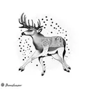 A dotwork tattoo featuring Oxossí's animal companions, like the deer and the falcon, in a symbolic composition that represents harmony and balance. tattoo design idea