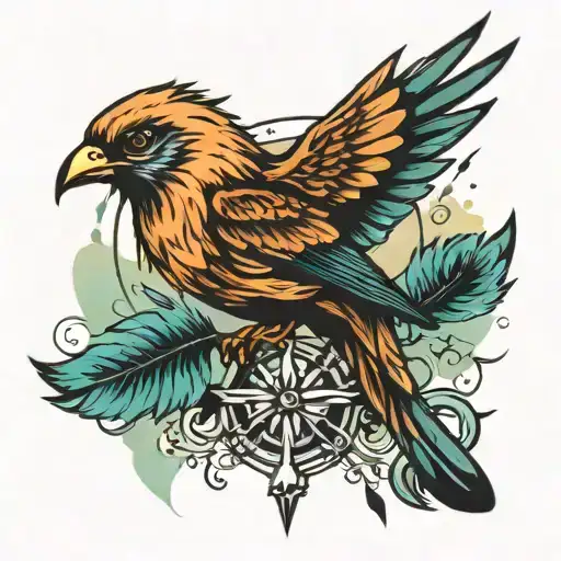 bird and freedom with feathers falling tattoo design idea