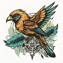 bird and freedom with feathers falling tattoo design idea