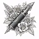 Create a sleeve tattoo featuring various leather working tools intertwined with floral elements tattoo design idea