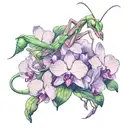 A praying mantis growing pink orchids on its back tattoo design idea