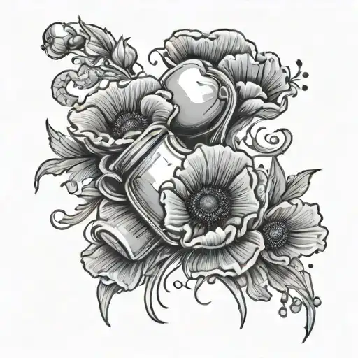 Poppy flower and boxing gloves surrounded tattoo design idea