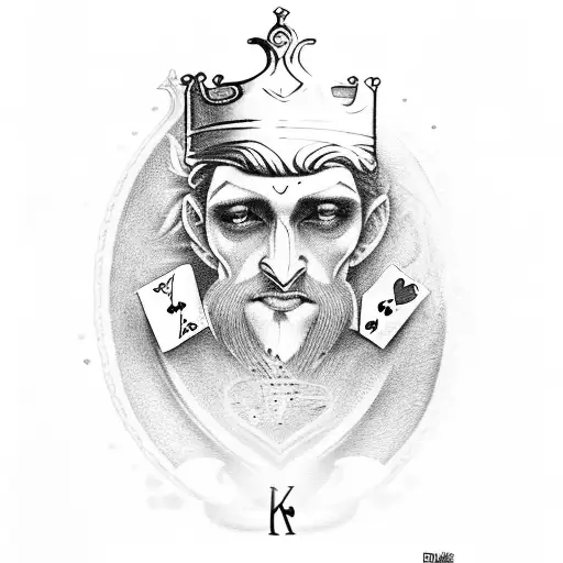 king of hearts with inscribed dates  tattoo design idea
