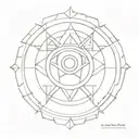 A circular emblem, intricately designed with interlocking geometric patterns that form a stylized eye at its center. Rad tattoo design idea