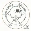 A circular emblem, intricately designed with interlocking geometric patterns that form a stylized eye at its center. Rad tattoo design idea