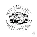 A minimalist tattoo of a car tire with rap lyrics written along the treads, showcasing your love for both cars and rap. tattoo design idea