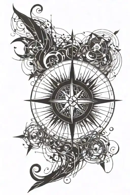 compass design combining music notes tattoo design idea