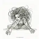 One line tattoo A distraught girl frazzled hair on her knees kind of disintegrating into dirt, screaming  (screams are v tattoo design idea