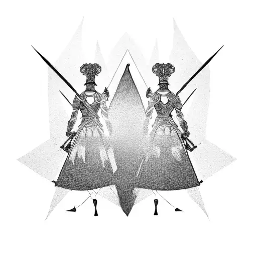 two warriors standing together facing away tattoo design idea
