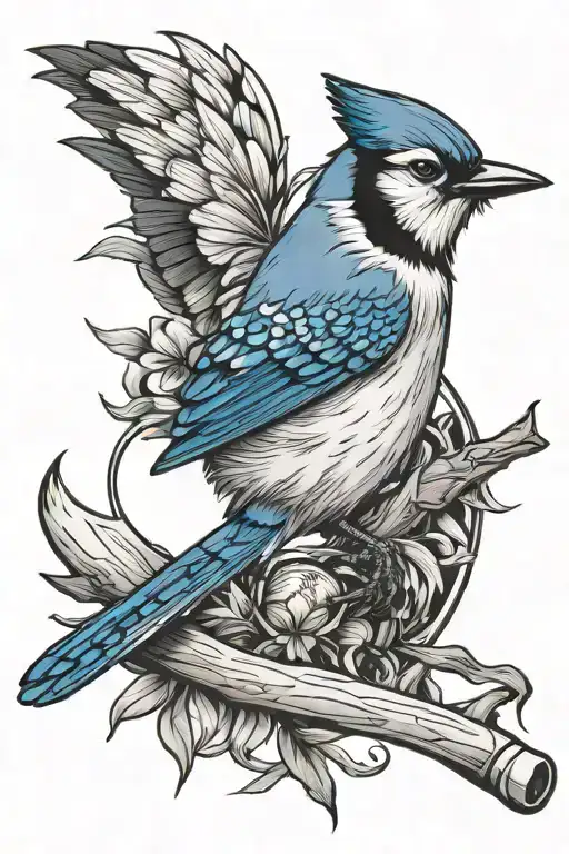 blue jay charging with baseball bat tattoo design idea