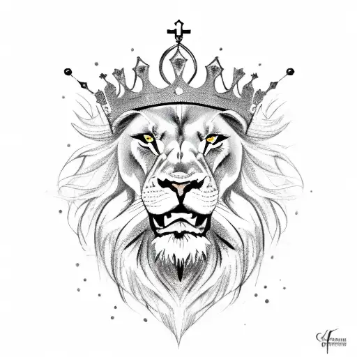 Lion skull with crown and sword tattoo design idea
