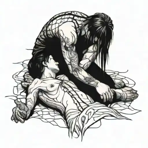 men dead on street women standing over a wounded tattoo design idea