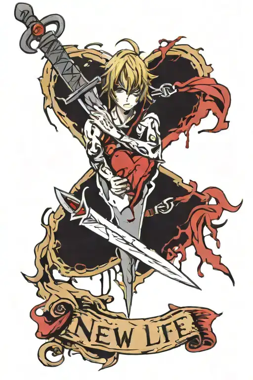 Broken heart and knife and new life tattoo design idea