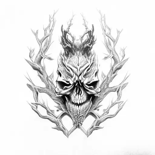 leshen Woody skull tattoo design idea