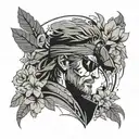 metal gear solid snake video game with floral background   tattoo design idea
