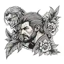 metal gear solid snake video game with floral background   tattoo design idea