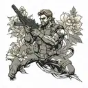 metal gear solid snake video game with floral background   tattoo design idea