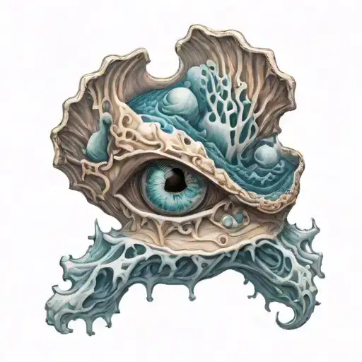 incorporeal ghost hiding in the sea shell tattoo design idea