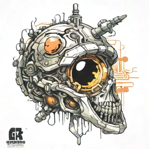 ghost coming out of shell cyberpunk tattoo design idea