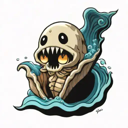 cute ghost in the sea shell tattoo design idea