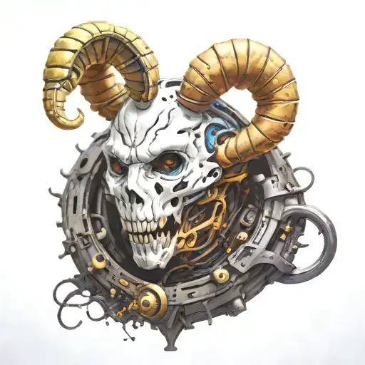 horned ghost coming out of shell cyberpunk tattoo design idea