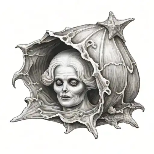 pale ghost in the sea shell tattoo design idea