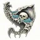 pale ghost hiding in the sea shell tattoo design idea