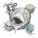 pale ghost in the sea shell tattoo design idea