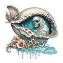 pale ghost coming out of sea shell cyberpunk tattoo design idea