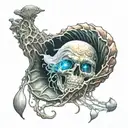pale ghost coming out of sea shell cyberpunk tattoo design idea
