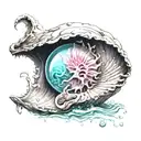 pale ghost coming out of sea shell cyberpunk tattoo design idea