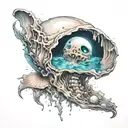 pale ghost coming out of sea shell cyberpunk tattoo design idea