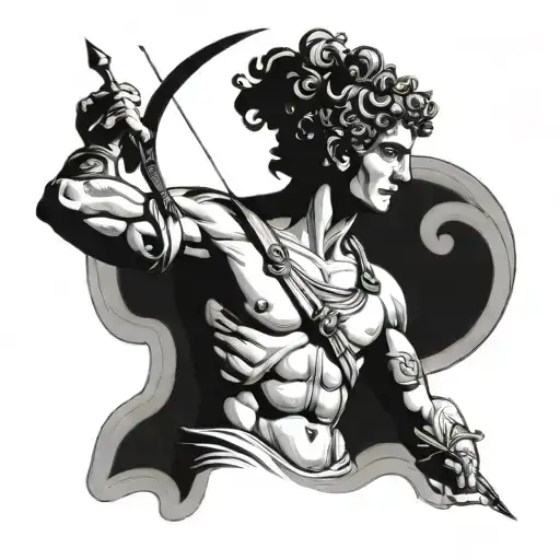 greek god apollo holding bow and arrow tattoo design idea