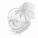 A sketch of an ocean wave forming the shape of a palm tree tattoo design idea