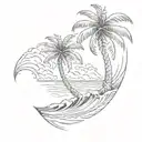 A sketch of an ocean wave forming the shape of a palm tree tattoo design idea