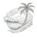 A sketch of an ocean wave forming the shape of a palm tree tattoo design idea