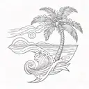 A sketch of an ocean wave forming the shape of a palm tree tattoo design idea