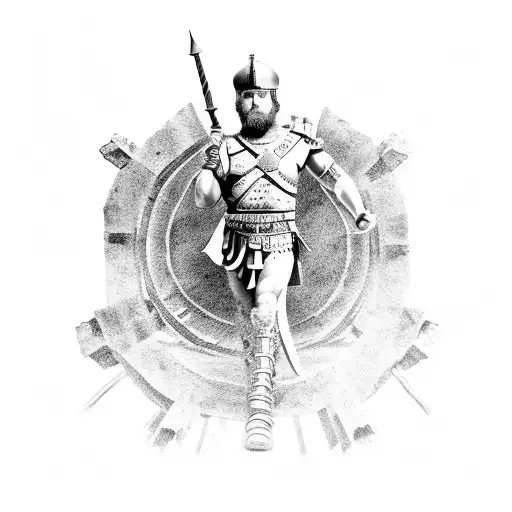 forearm tattoo showing Roman empire centurion approaching battle arena of Coloseum which is turning into binary string o tattoo design idea